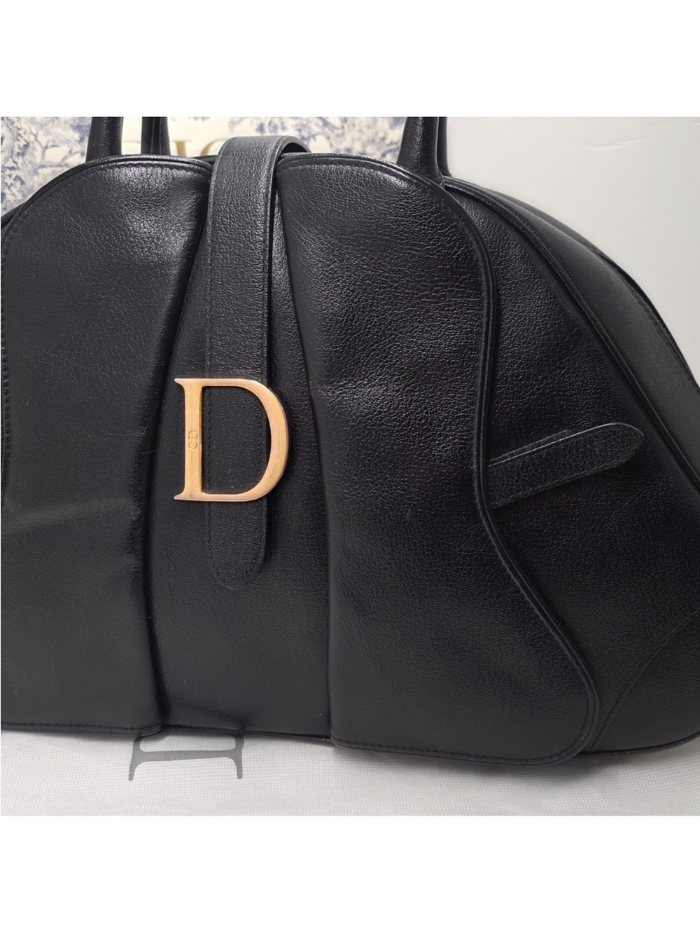Dior Black Leather Satchel with Gold 'D' Accent - Picture 2 of 12